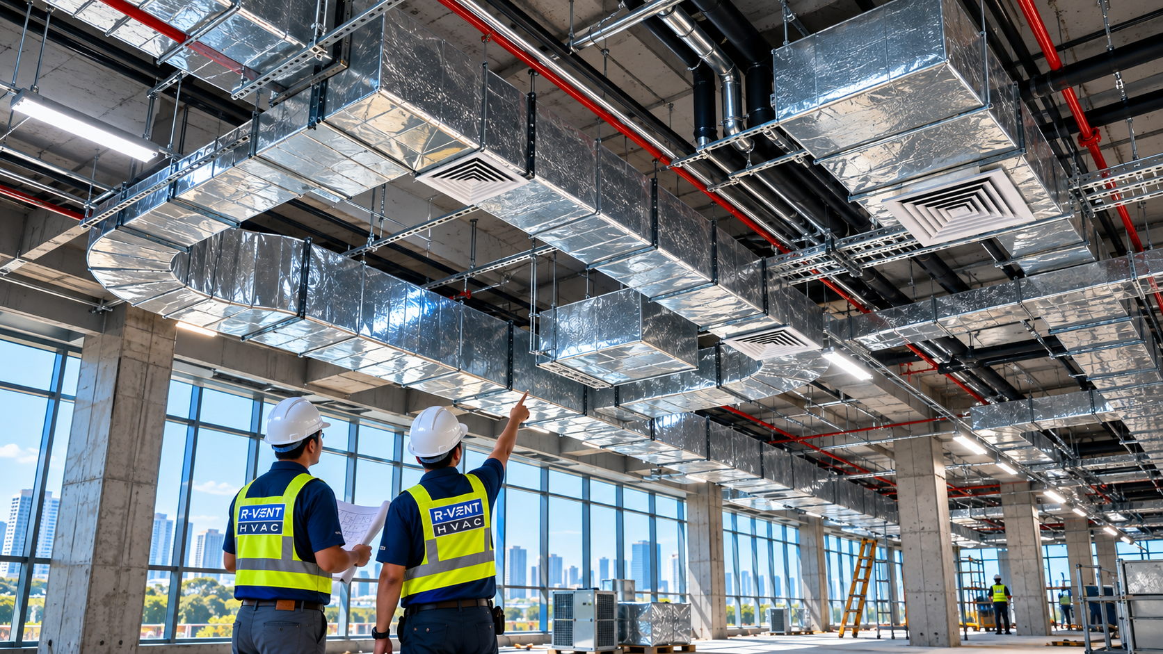 Commercial HVAC ductwork with ceiling diffusers